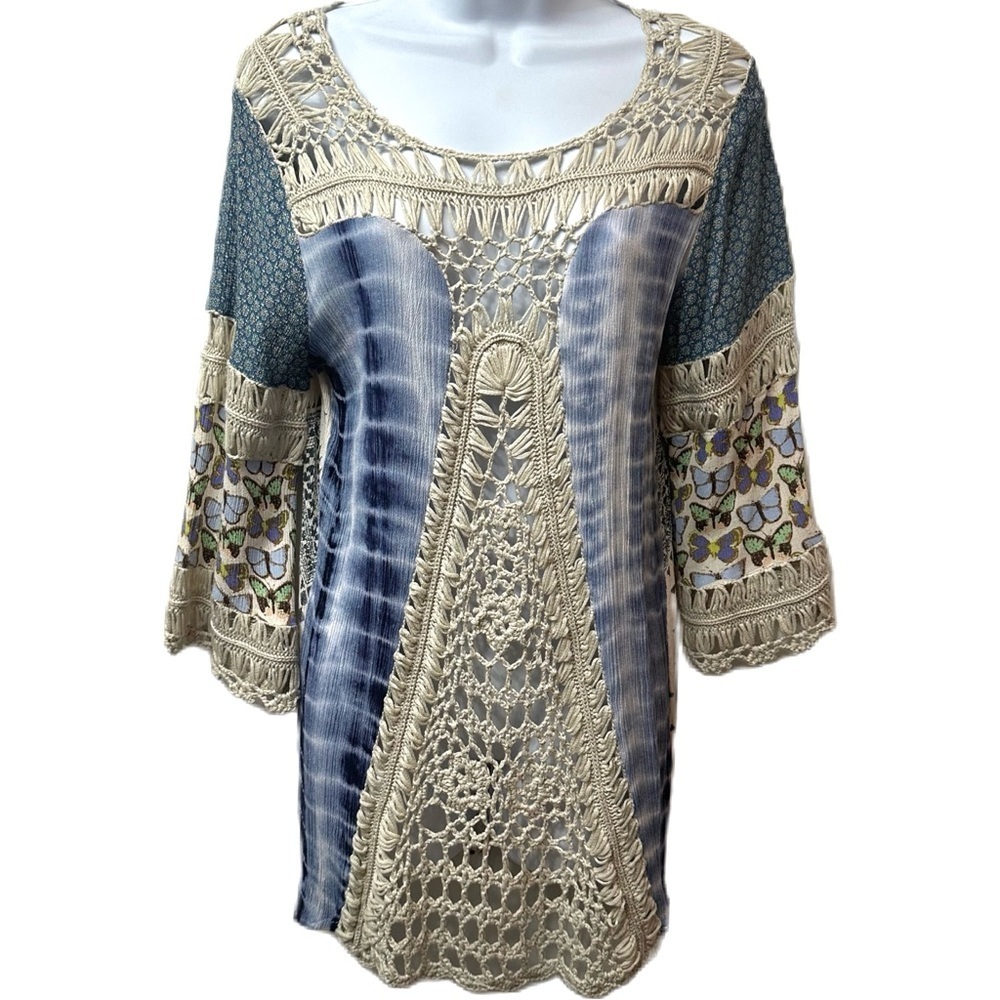 John‎ Mark Boho Crochet Butterfly Blouse Size Medium Top - Picture 2 of 16